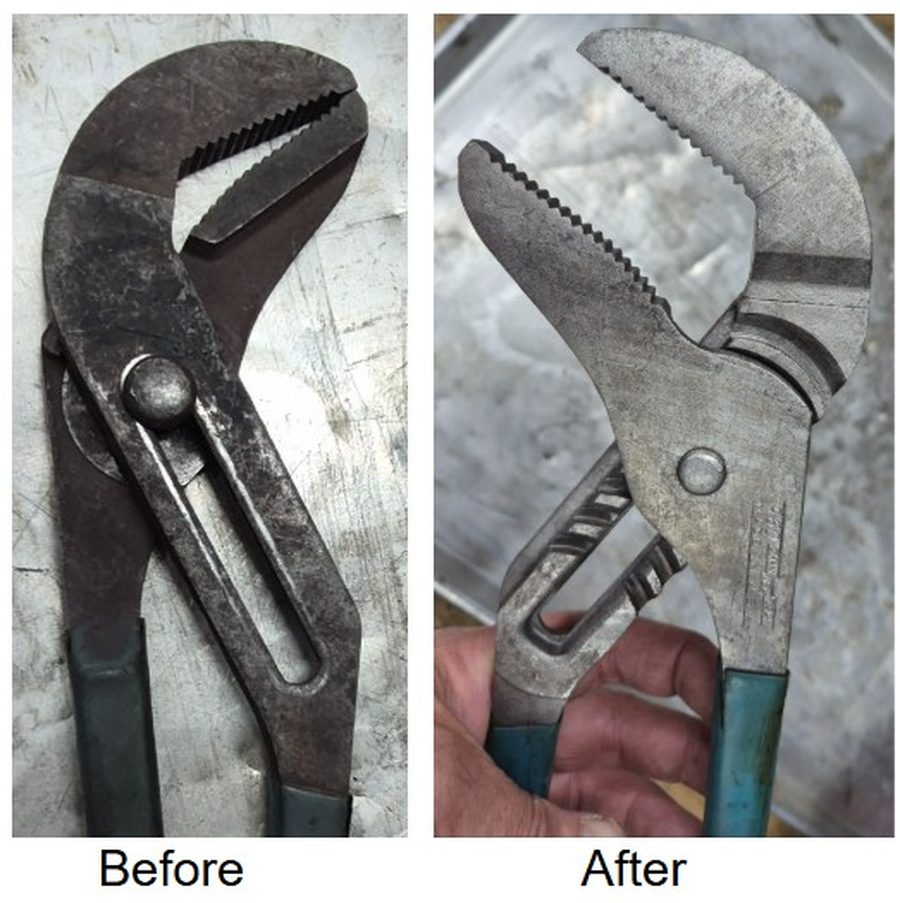Pliers before and after laser cleaning